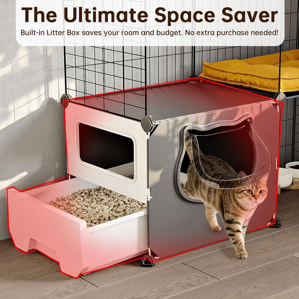 Oneluck Cat Cage with Litter Box, 4-Tier DIY Enclosures Detachable Metal Wire Kennel Catio Indoor Crate Large Exercise Place Ideal for 1-2 Cats
