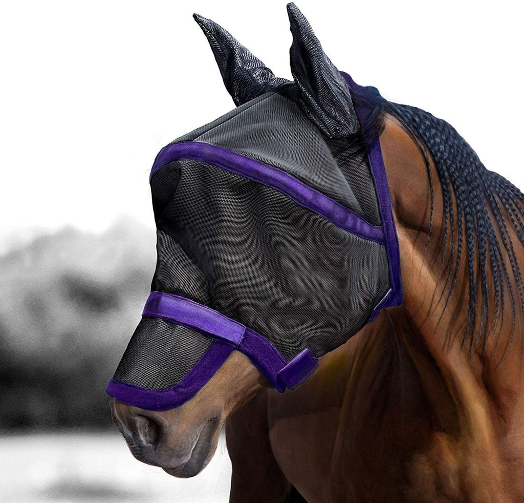Harrison Howard Maskology Supreme Nylon Framework Micro-Woven Material UV-Proof Horse Fly Mask Black Purple (Cob)