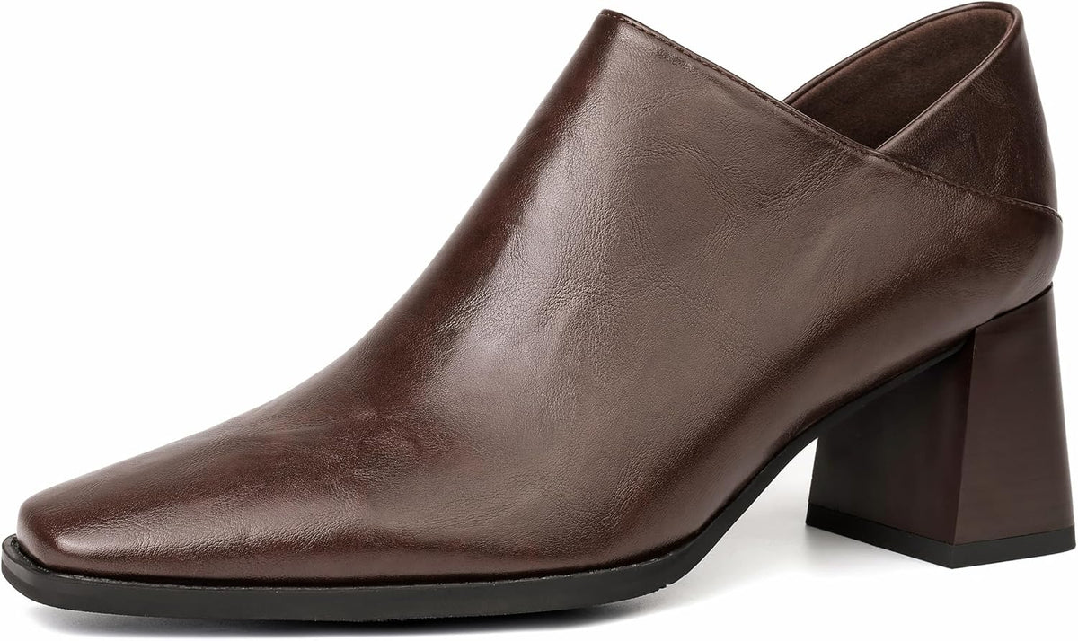 Women's Dress Shoes Chunky Heel Loafers, Faux Leather Zipper Pumps
