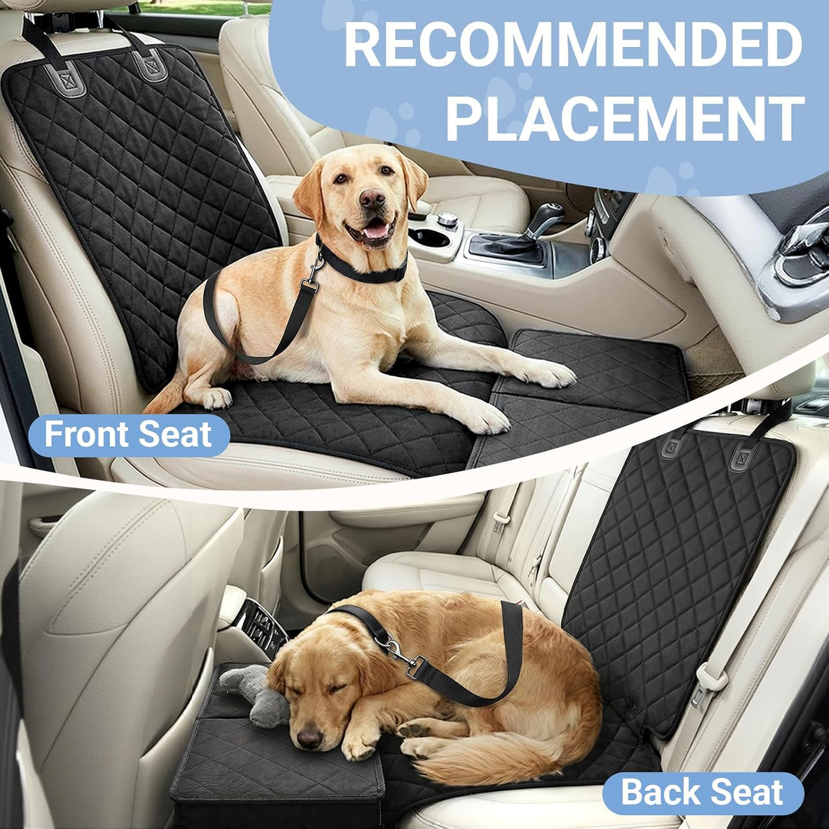 Dog Car Seat Extender with Seat Cover, Front & Back Seat Extender with Storage, Car Organizer for Large Dogs up to 120lbs