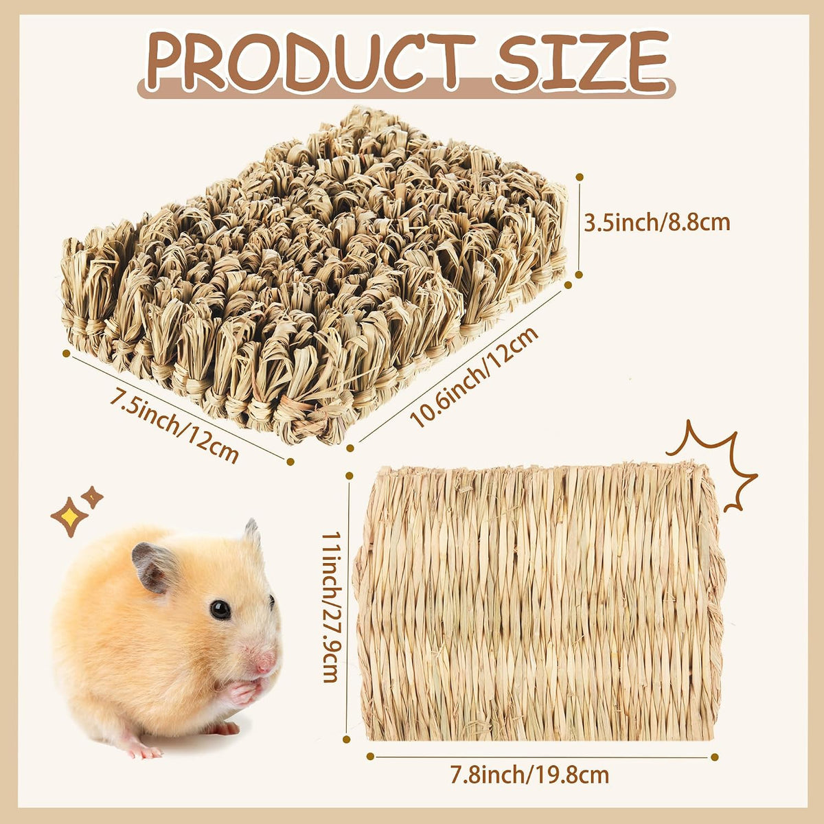 Blulu 4 Pcs Rabbit Grass Bed Rabbit Mats Guinea Pig Hamster Bedding Hay Bunny Natural Straw Woven Bed Handmade Bedding Sleeping Grinding Nesting and Chewing for Chinchilla Hedgehog Small Animal