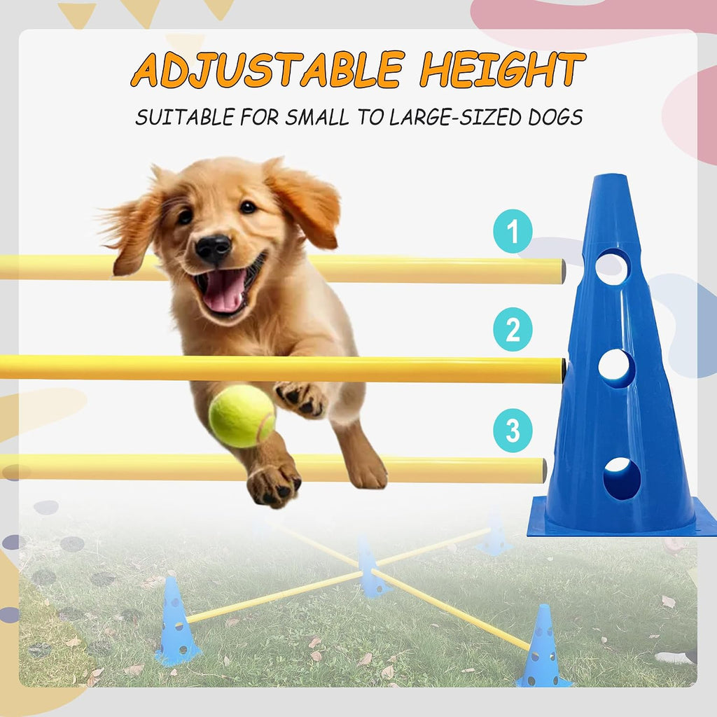 Dog Agility Hurdle Cone Set, Dog Agility Backyard Set Include Height cossbar Agility Rods, Dog Agility Equipment for Rehabilitation & Beginners(Blue+Orange)
