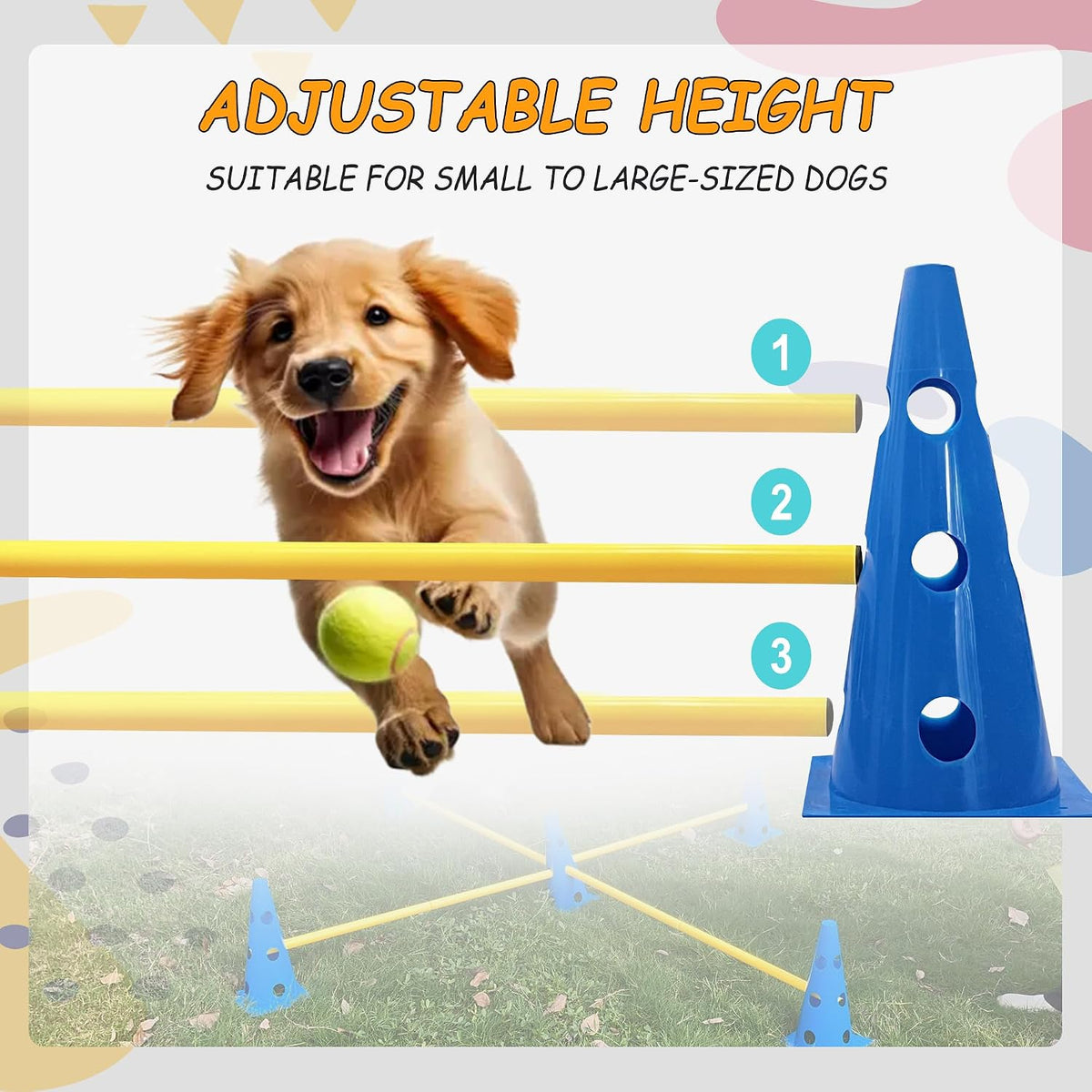 Dog Agility Hurdle Cone Set, Dog Agility Backyard Set Include Height cossbar Agility Rods, Dog Agility Equipment for Rehabilitation & Beginners(Blue+Orange)