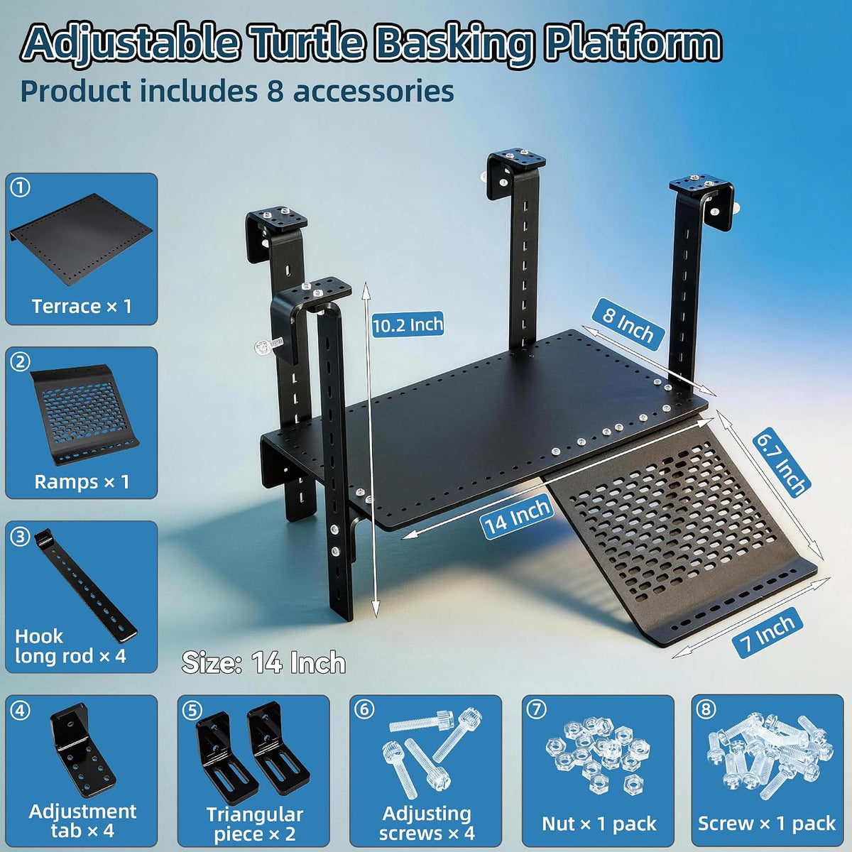 Adjustable Hanging Acrylic Turtle Basking Platform 13.9x7.9 for Turtle Tank