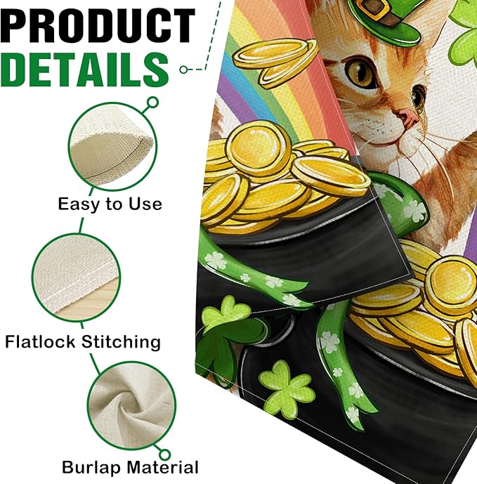 Dyrenson Happy St Patricks Day Orange Cat 28 x 40 House Flag Double Sided - Image 4