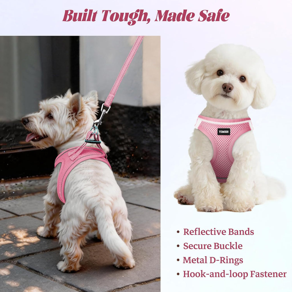 YIMEIS Dog Harness and Leash Set, No Pull Soft Mesh Pet Harness, Reflective Adjustable Puppy Vest for Small Medium Large Dogs, Cats (Pink, Medium)