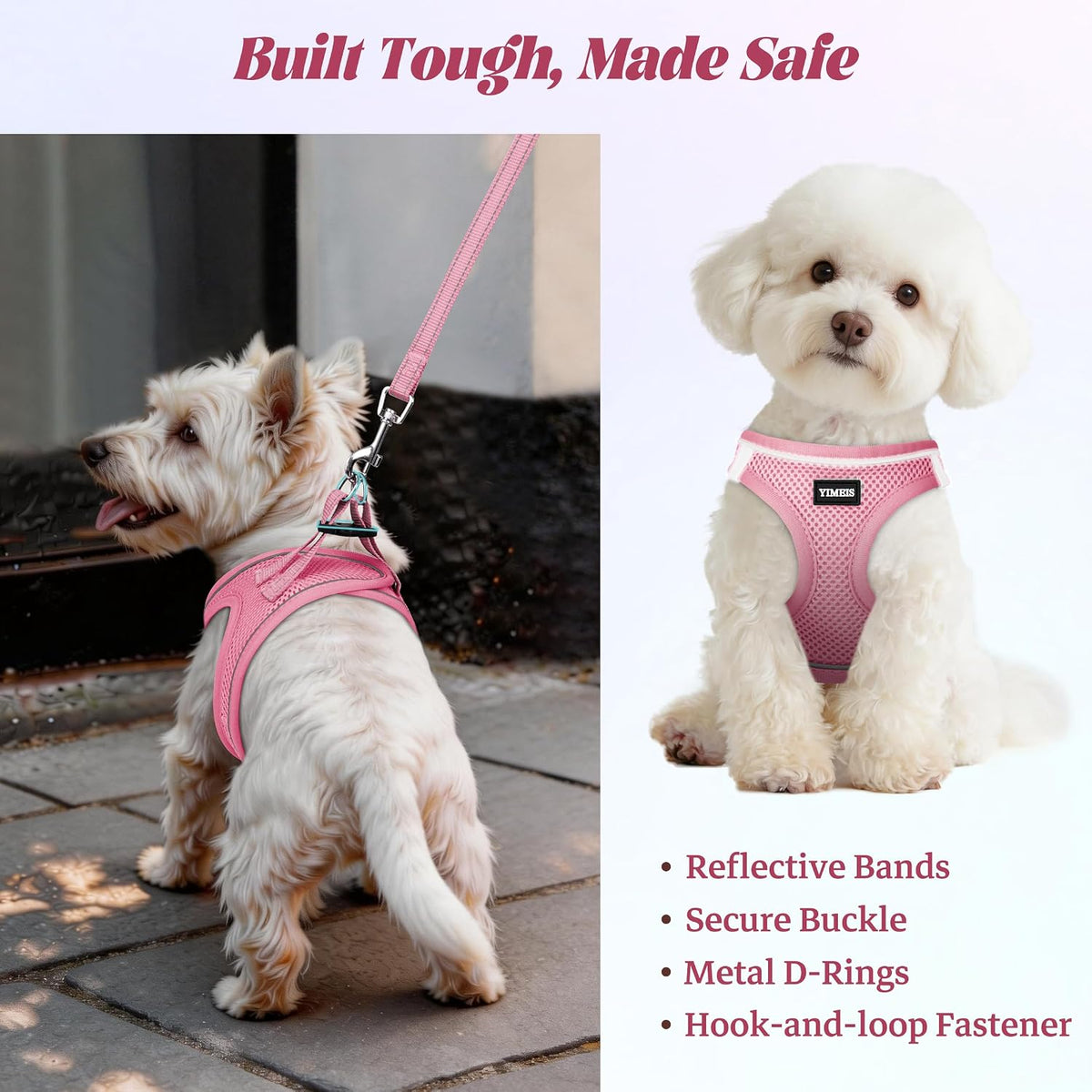 YIMEIS Dog Harness and Leash Set, No Pull Soft Mesh Pet Harness, Reflective Adjustable Puppy Vest for Small Medium Large Dogs, Cats (Pink, Medium)