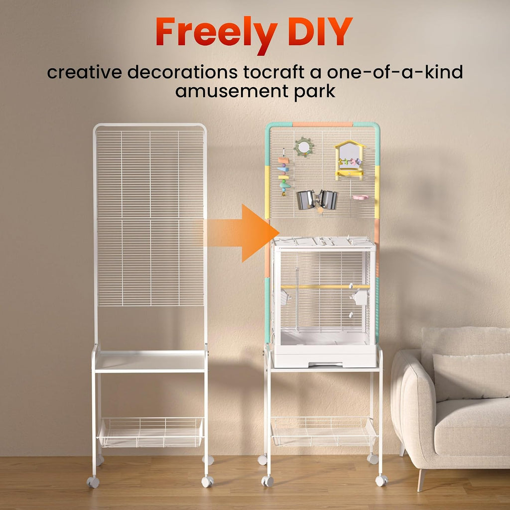 65-inch Large Bird Playstand,Parrot Cage Perch Stand with Wheels & Feeder