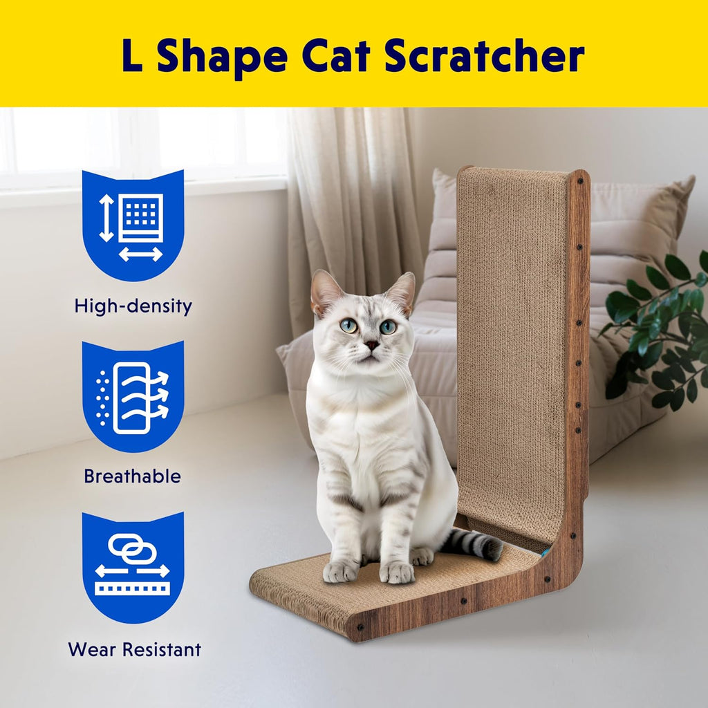 FluffyDream Cat Scratcher Cardboard, Scratching Pad House Bed Furniture Protector, Infinity Shape (Wood, L-Shaped)