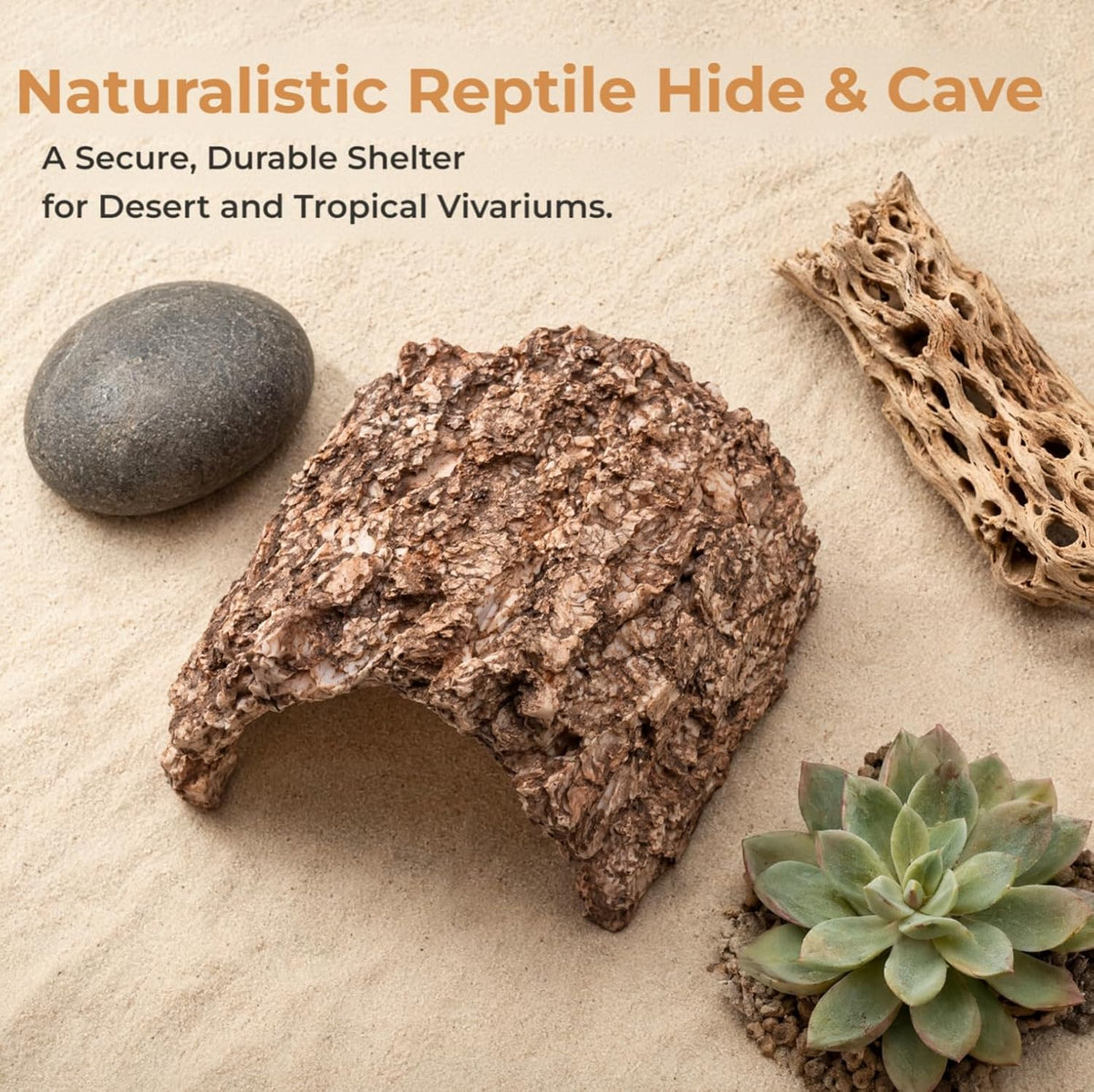 VelTherm Realistic Rock Reptile Hideout, Layered Basking Platform Lizard Cave with Stepping Stairs, Weighted Anti-Tip Snake Hide for Bearded Dragons, Leopard Geckos, Habitat Decor