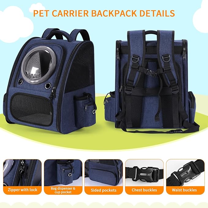 Bubble Cat Backpack Carrier, Expandable Cat Carrier Backpack, Breathable Pet - Image 7