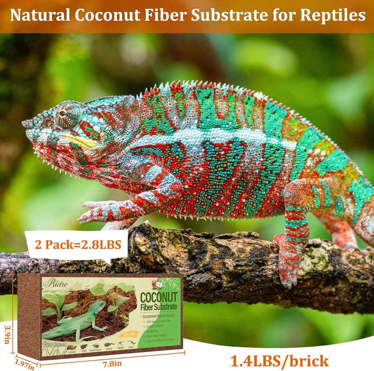 Riare 2 Pack Natural Coconut Fiber Substrate, Coco Coir Reptile Bedding