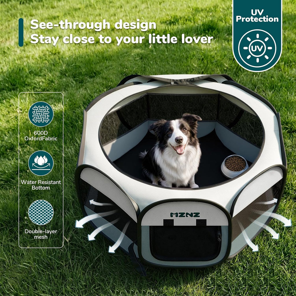 Dog Playpen, Portable Puppy Pet Crate Indoors for Small/Medium/Large Dogs Cats Rabbits, Foldable Dog Cage Enclosure for Outdoor, Pop Up Dogs Tent Kennel with Carrying Case, Grey