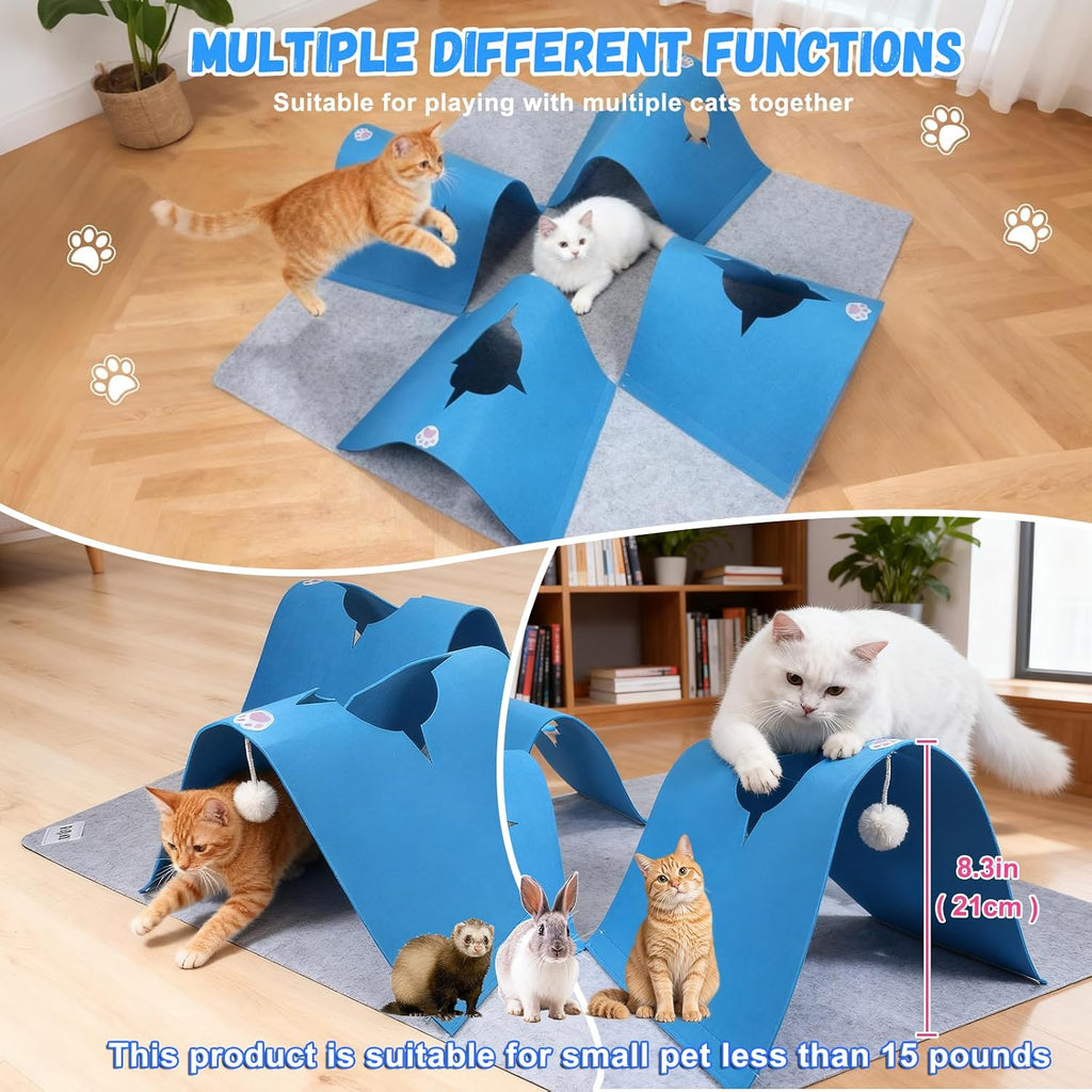 4-Way Cat Tunnels for Indoor Cats, Interactive Toys with Plush Ball