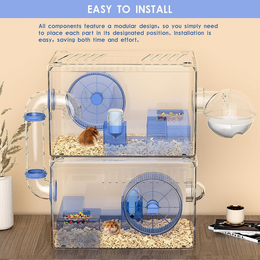 Hamster Cage,Clear Modular Habitat with Tube for Dwarf Hamster