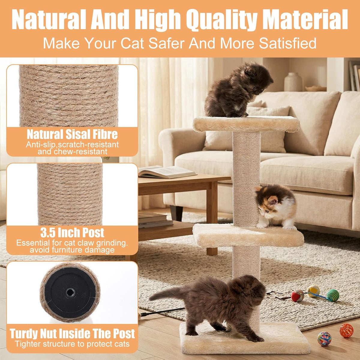 4 Pcs M8 cat Scratching Post Replacement Jute, 11.8x3.5IN Natural Sisal Wrapping Post for Cat Tree, Durable cat Scratching Post for Indoor Cats, Climbing, Scratching, Playing Pet Furniture Accessory