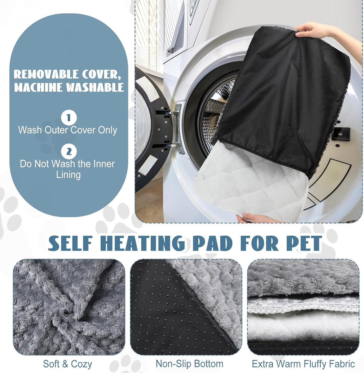 Drydiet 4 Pcs Self Heating Cat Pad Self Warming Cat Bed 16x20 in, Gray
