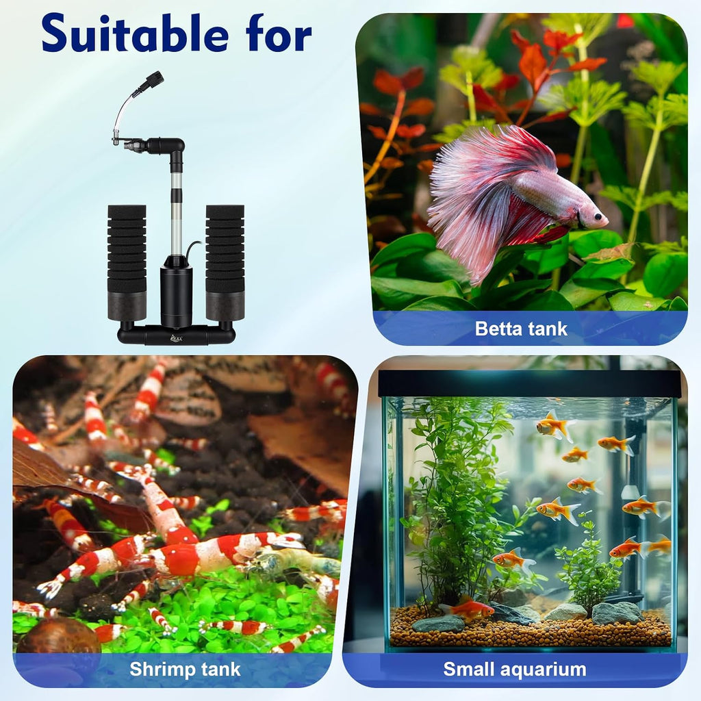 AQQA Electric Sponge Filter for Aquarium, Quiet USB Powered Sponge Filter
