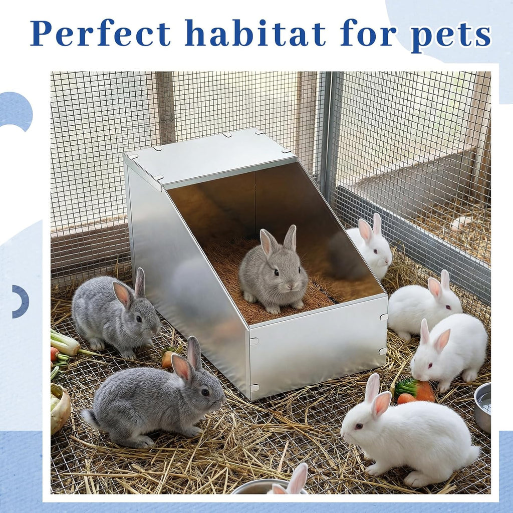 Maxcheck Galvanized Metal Rabbit Nesting Box, 18.5*10.6*10 in with 2 Pcs Grass Mats, Bunny Small Animal Nest with Removable Acrylic Floor for Breeding, Durable, Easy to Clean for Indoor/Outdoor Use