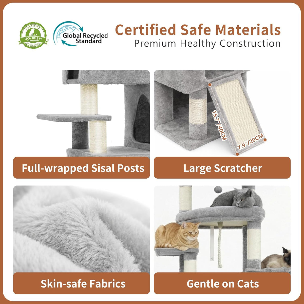 Heybly Cat Tree, 74-Inch Streamlined Cat Tower for Large Cats HCT061W