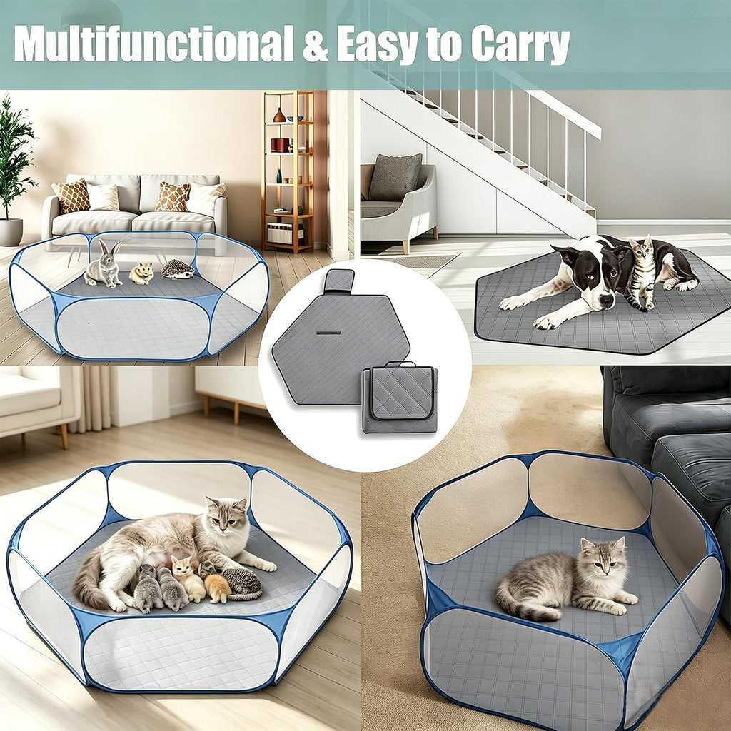 47' Hexagon Washable Guinea Pig Playpen Mat Leakproof Anti-Slip