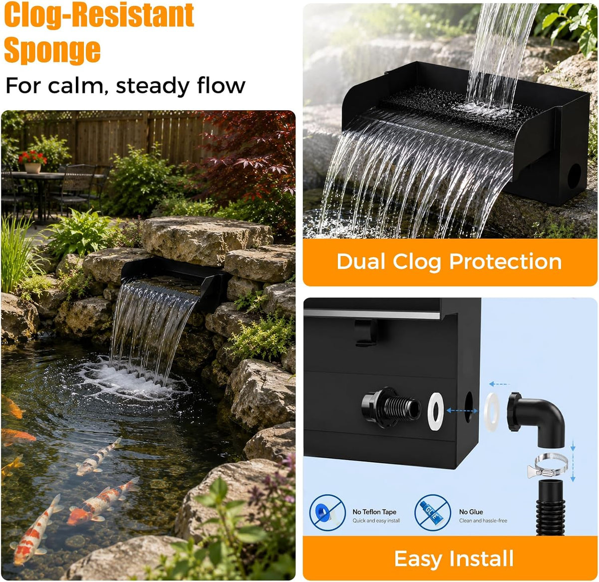 All-in-1 Pond Waterfall Spillway Kit, 12" Stainless Steel