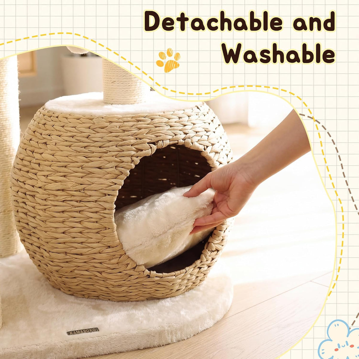 44.8in Modern Cat Tree, White Cat Condo Cats Tower with Cozy Bed & Sisal Scratching Posts, Scratching Ramp and Comfort Basket for Indoor Cats