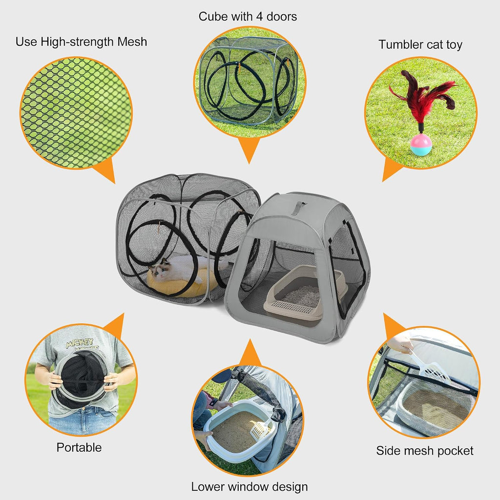 Portable Cat Playpen, Trapezoidal Design for Better Standing, Foldable Pet Tent for Indoor and Outdoor Use of Kitten and Puppy, Dog Play Enclosure with Removable Bottom, Cat Houses & Condos