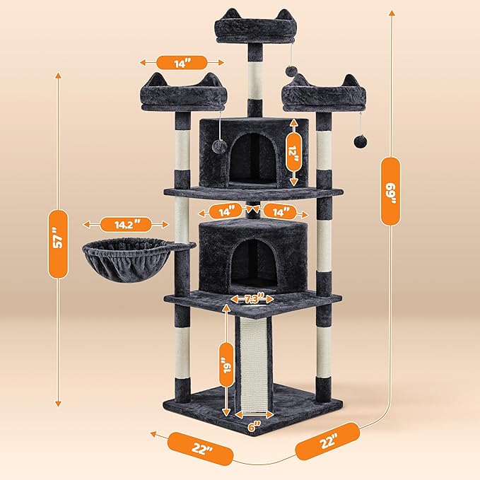 Yaheetech 68.5in Cat Tree for Large Cats, Large Condo, Stable Pet Play House - Image 9