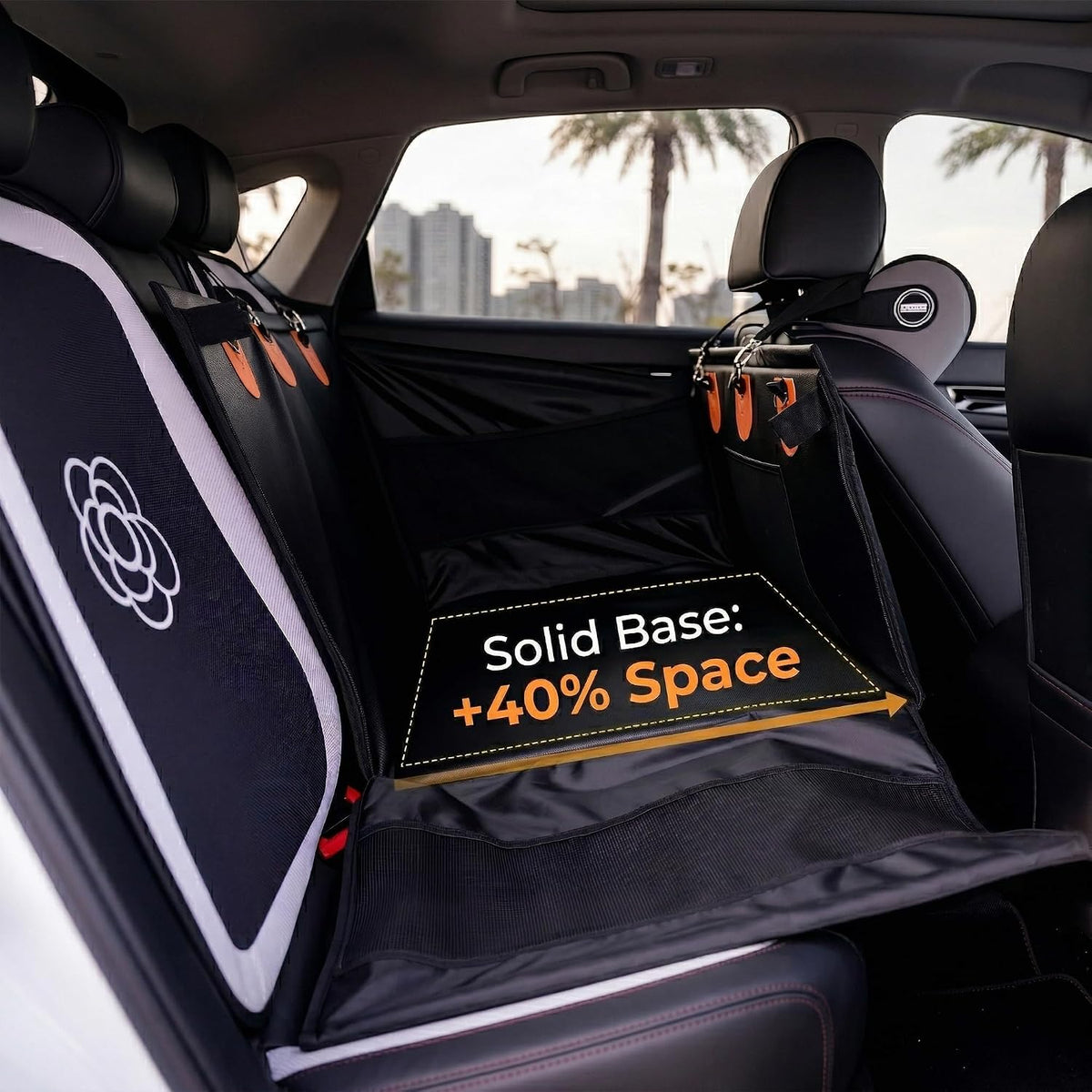 Large Dog Car Seat, Upgraded PU Leather Back Seat Extender with Hard Bottom, Waterproof Pet Car Seat Cover for Medium Sized Dog, Pet Hammock for Cars, SUVs, Trucks