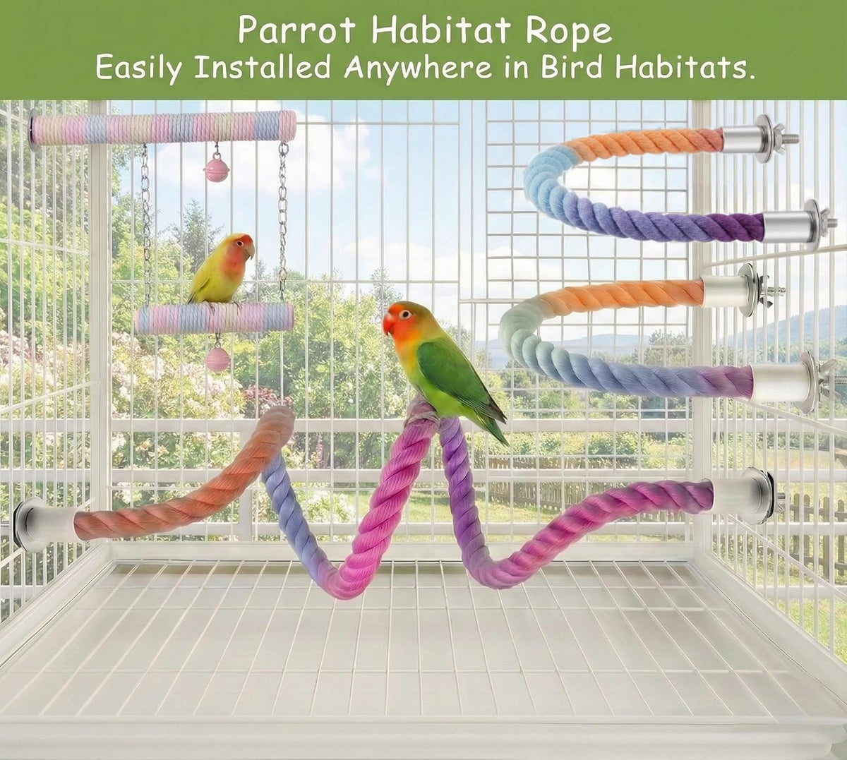 4 PCS Bird Perche Gradient Rope, Rope Perche for Bird Cage, Toys for Birds