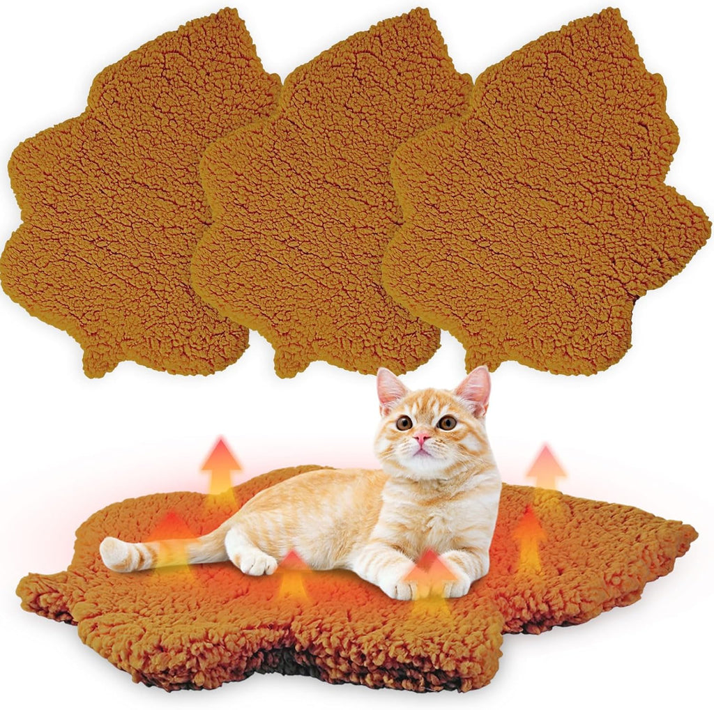 3Pack Self Warming Pet Bed Leaf Pad, Orange, Small-16 x20