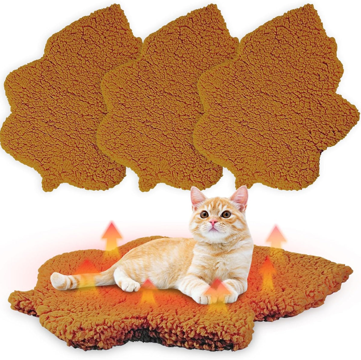 3Pack Self Warming Pet Bed Leaf Pad, Orange, Small-16 x20