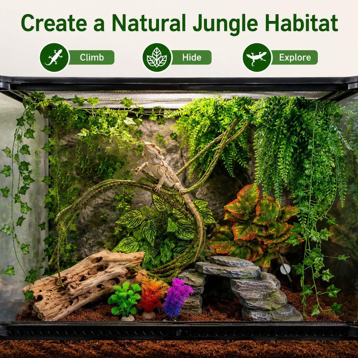 Bearded Dragon Tank Accessories: Artificial Plants Terrarium Decor Habitat