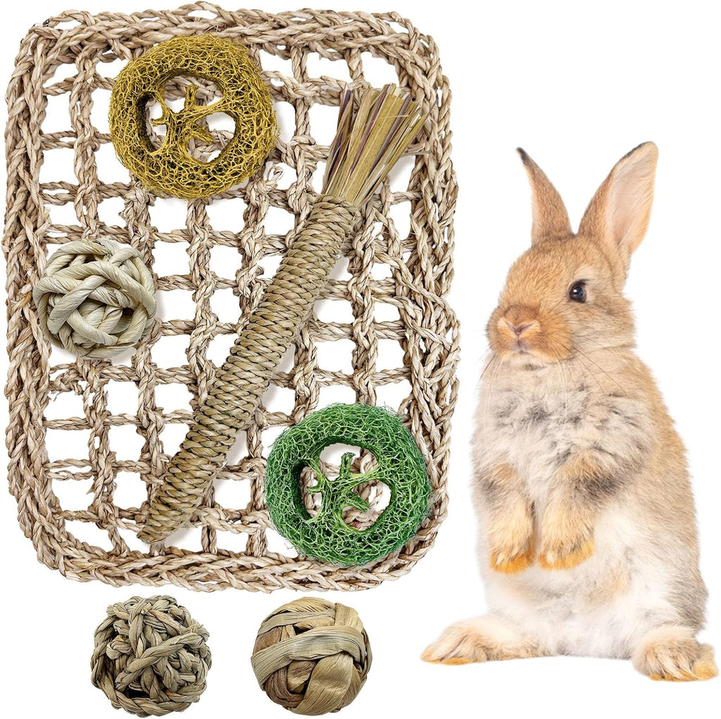 Rabbit Seagrass Activity Mat Bunny Toy Hanging Rabbit Chew Toys for Teeth Bunny Enrichment Toys Seagrass Protector Mat Small Animal Toys for Chinchilla Guinea Pigs Hamsters Rats Rodent