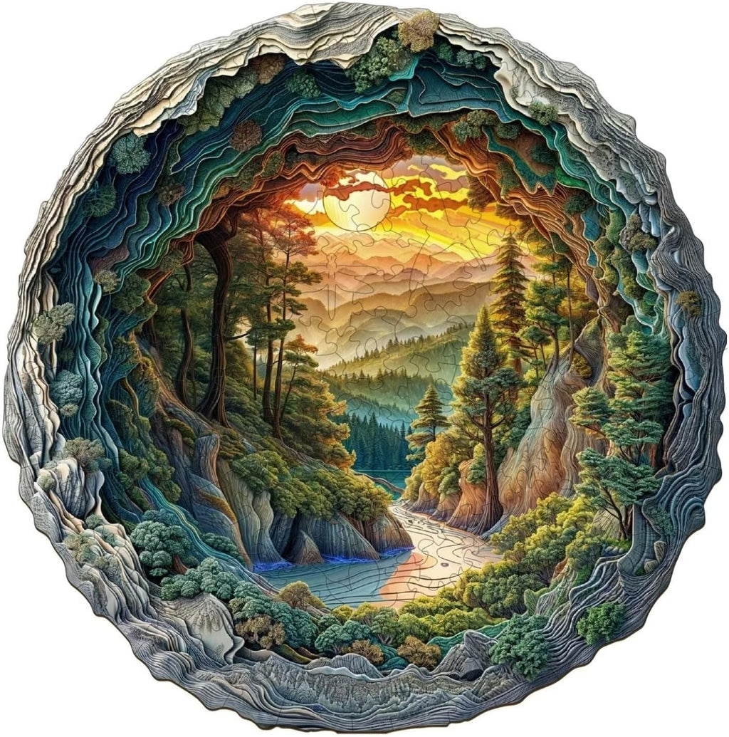 500 Pieces Wooden Puzzles, 3D Cave Forest Puzzle for Adults, Unique Animal Shaped Wood Challenging Jigsaw Puzzles Gifts for Women Men Adults, 17.3x17.2in