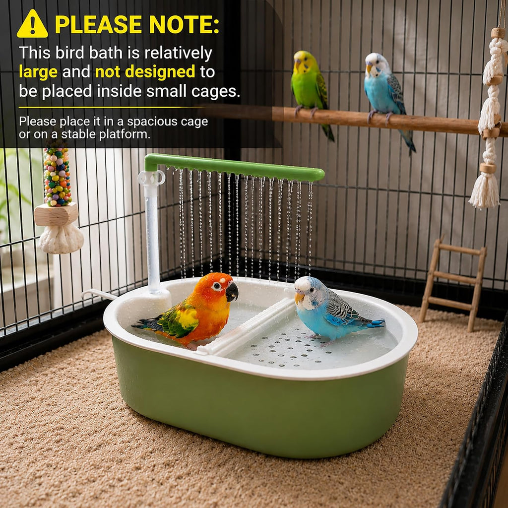 Indoor Bird Bath Fountain, Dual Rainfall Parrot Shower with Anti-Clog Pump & Filter Sponge, Adjustable Water Flow, Natural Beech Wood Perch, Bird Shower Spa for Parakeet, Cockatiel, Lovebird