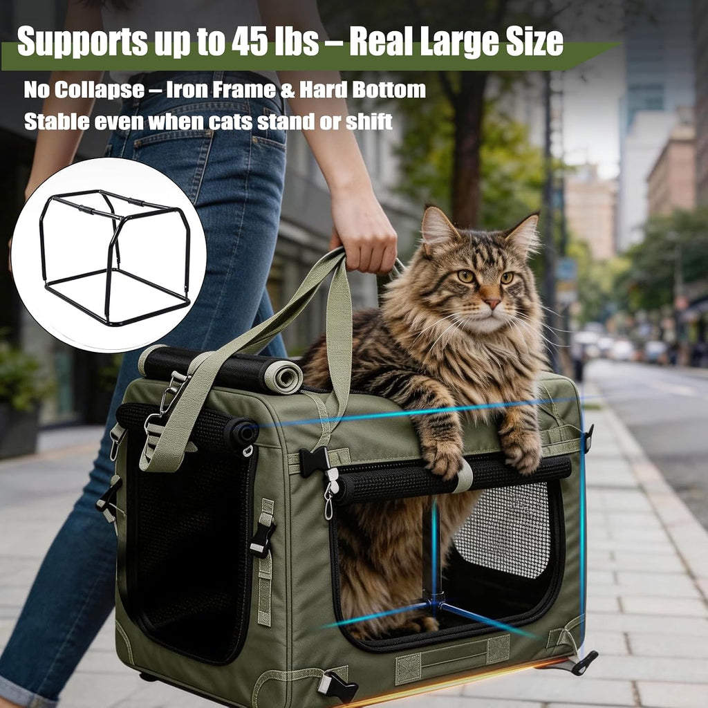 Extra Large Cat Carrier for 2 Cats with Foldable Frame