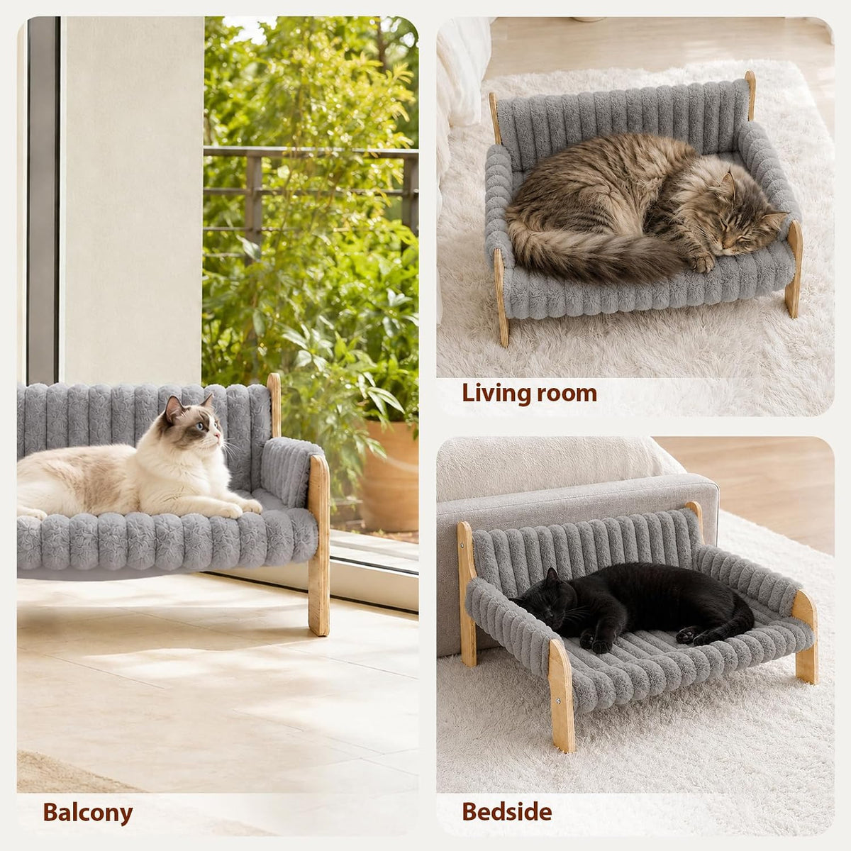 Jiupety Elevated Cat Couch for Indoor Cats Wooden Cat Sofa for Kitty Puppy