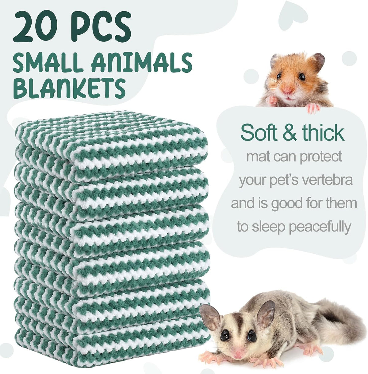 Moukeren 20Pcs Guinea Pig Blankets, 12 x 12 Inch, Waffle Style, Dark Green
