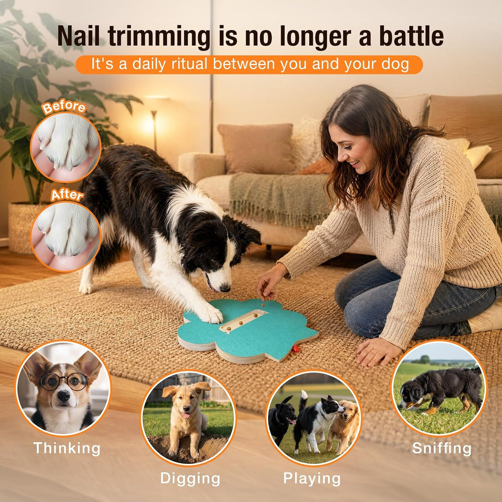 Dog Nail Scratch Pad with Treat Box,2 Pcs Replaceable Sandpaper,Interactive Dog Nail File with 6 Pcs Non-Slip Pad,Dog Nail Scratch Board, Alternative to Dog Nail Clippers and Grinders for Pets