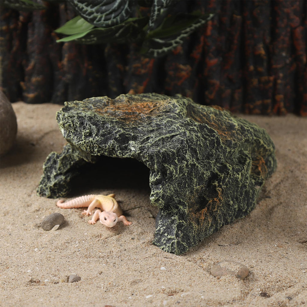 IBWell Resin Reptile Rock Cave, Lizard Tank Décor, Gecko Hide Reptile Hideout for Small Turtle Accessories for Tank, Leopard Gecko, Lazard Hideout