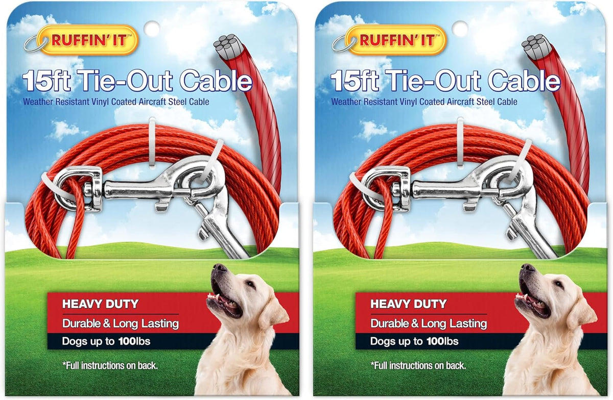 Ruffin' It 15 ft. Heavy Duty Cable Tie-Out for Dogs, 1700# Strength Up to 100 lbs (Pack of 2)