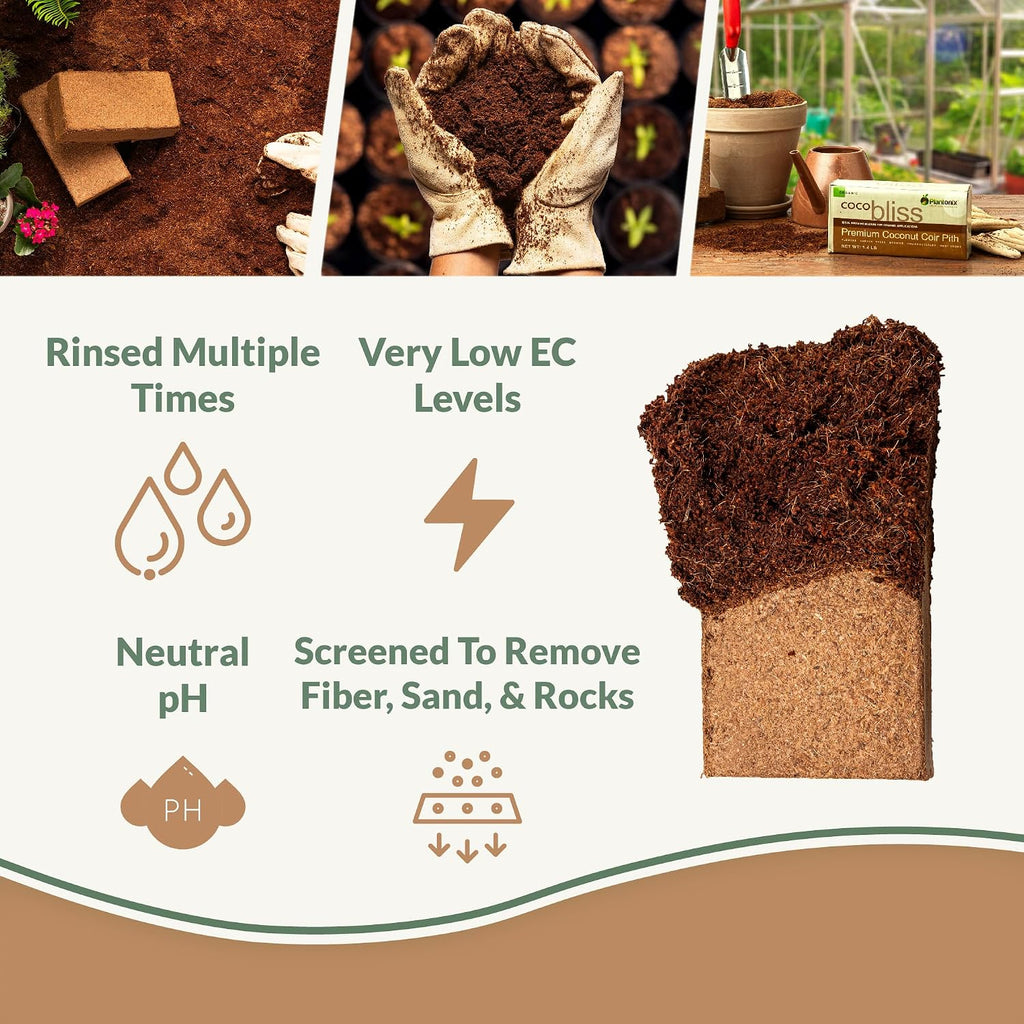 Coco Coir 250gm Bricks (10-Pack) - Organic Coco Coir for Plants & Gardening - OMRI-Listed Cocopeat for Garden Soil, Seed Starter Soil, & Mulch - Organic Coconut Bricks - Coconut Fiber Potting Mix