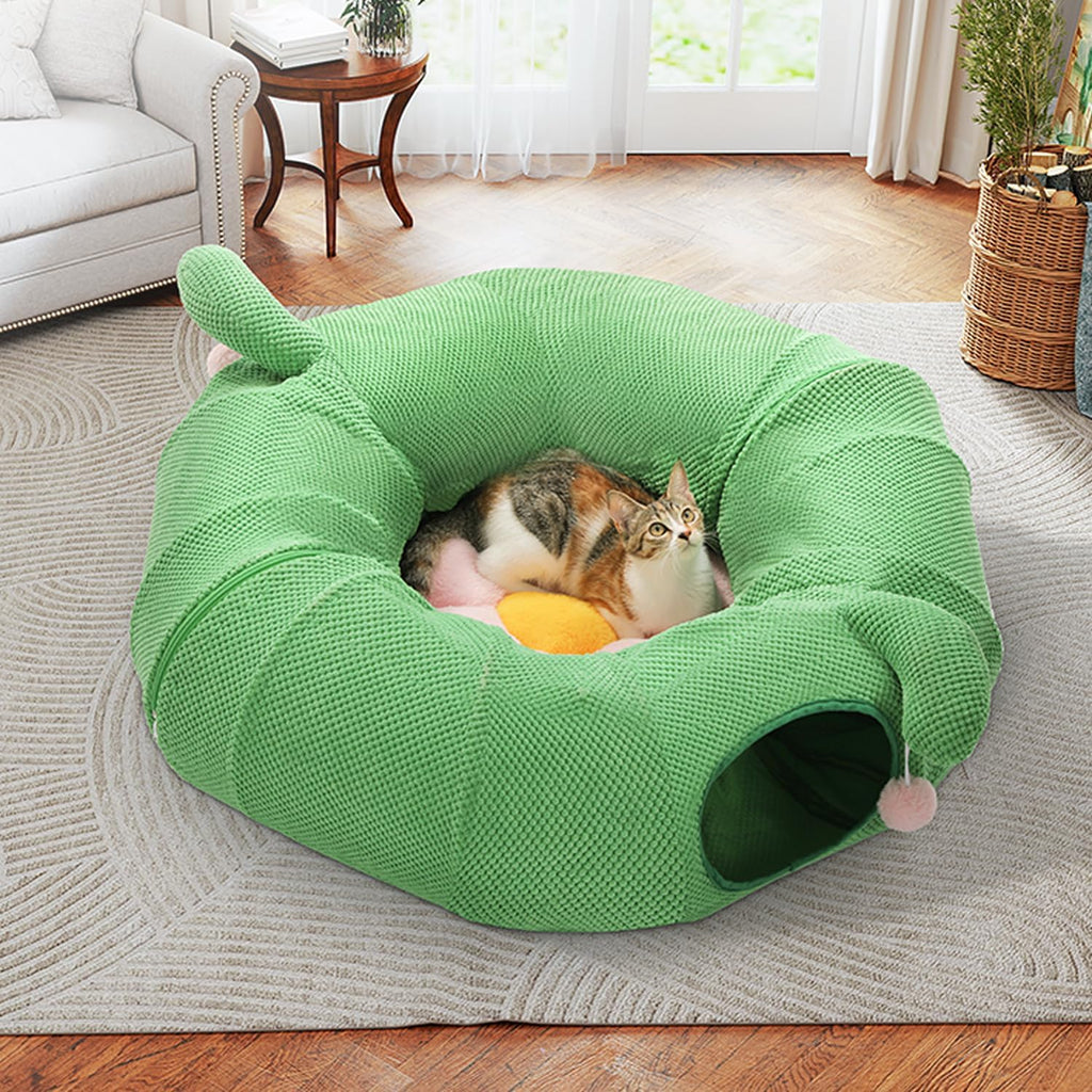 PAWZ Road Cactus Cat Tunnel Collapsible Cat Donut Tunnel with Flower Bed