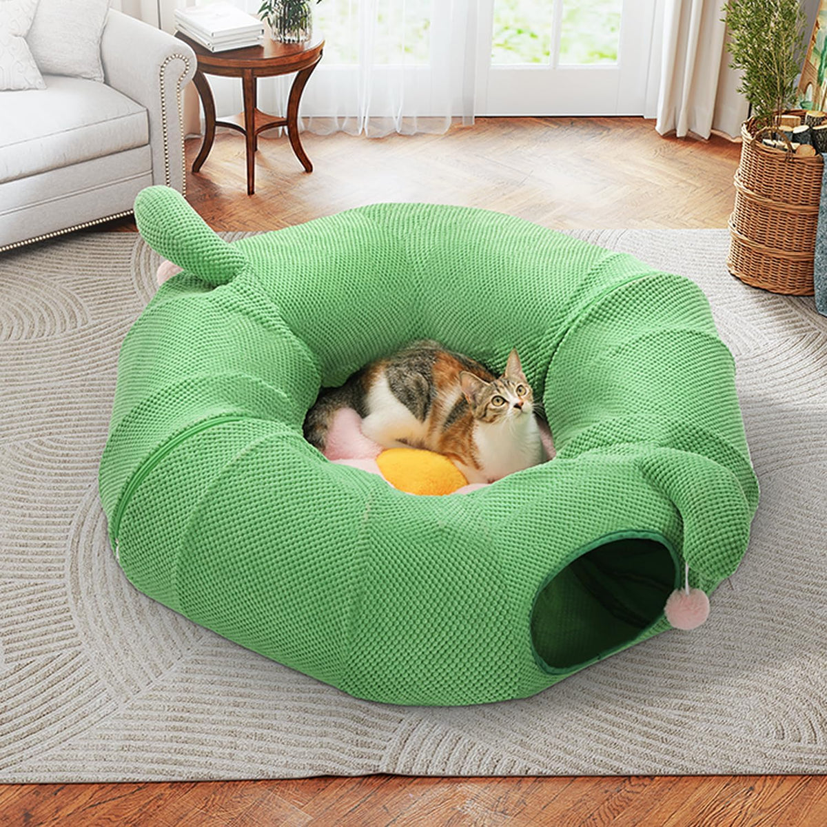 PAWZ Road Cactus Cat Tunnel Collapsible Cat Donut Tunnel with Flower Bed