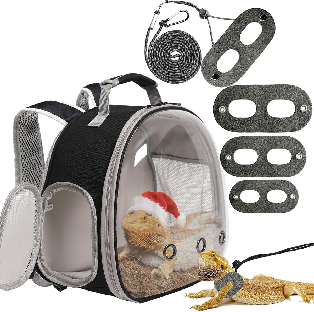 Bearded Dragon Travel Backpack with Harness and Leash Set,Lizard Backpack Travel Carrier,Space Capsule Clear Bubble Window Astronaut Reptile Carrier Backpack, Airline Approved