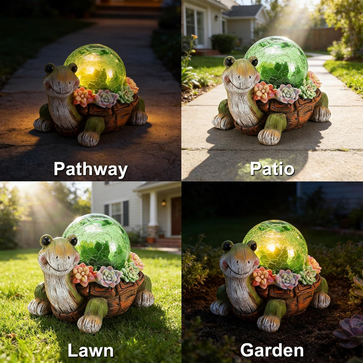 Solar Turtle Garden Statue Lights for Outdoor Decor with Succulent and LED Lighting - Lawn Decoration Resin Tortoise Figurine for Patio Yard Balcony Ornament - Valentine Day Gifts for Mom Grandma
