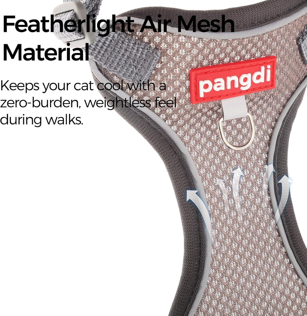 Cat Harness and Leash Set, Lightweight Air-Mesh Cat Vest, Grey, M