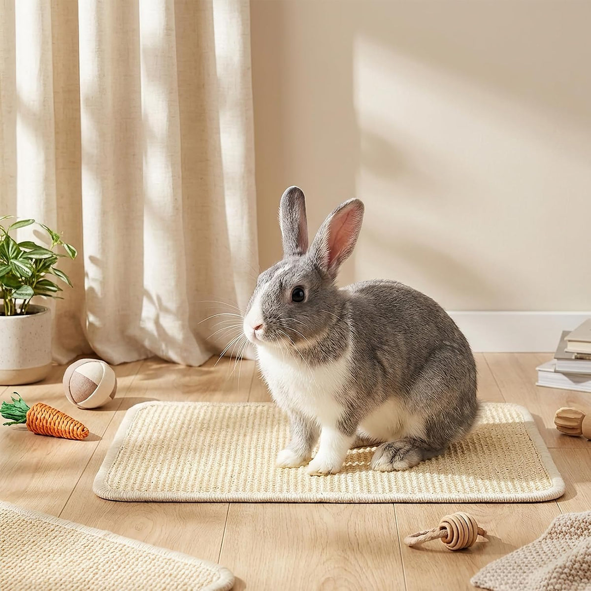 4 Pcs Rabbit Scratch Mat, 16 x 12 in Natural Sisal Bunny Scratching Pad, Rabbit Claws Teeth Care Resting Rug, Animal Chew Toy Forage Cage Accessories for Grinding, Biting, Sleeping, Nesting